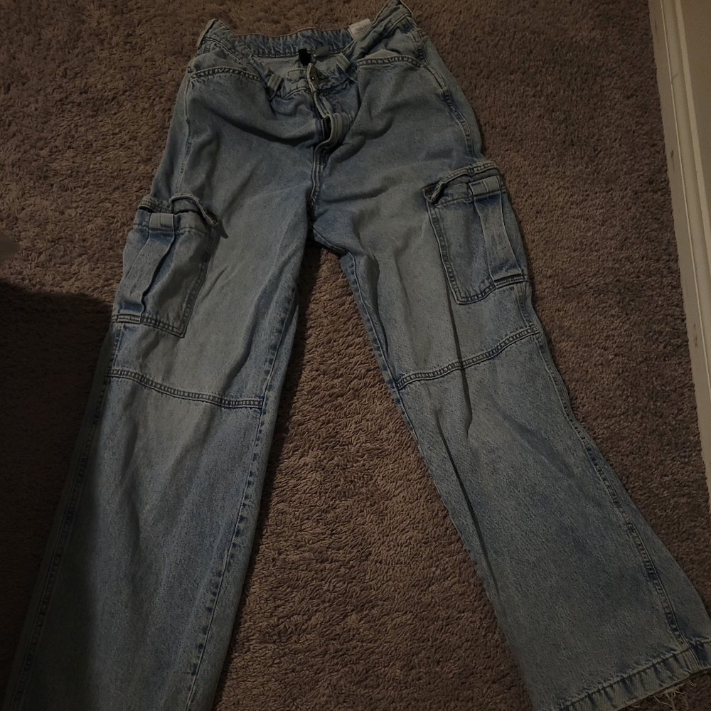 Casual Blue Denim Cargo Pants